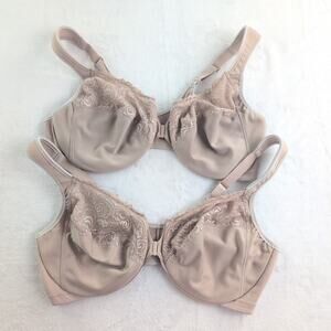 Glamorise (2) Front Close Reimforced Strap Underwire Lace Lined Beige Bras 44D